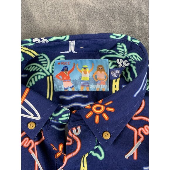 Chubbies Neon Lights Pullover Hawaiian Shirt Flamingo Palm Tree Men's Medium - Picture 4 of 7